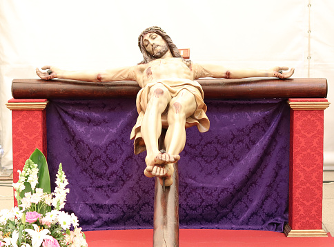 Christ of the good death, a figure of the Spanish Holy Week, which is part of the public exhibition of brotherhoods in Santander