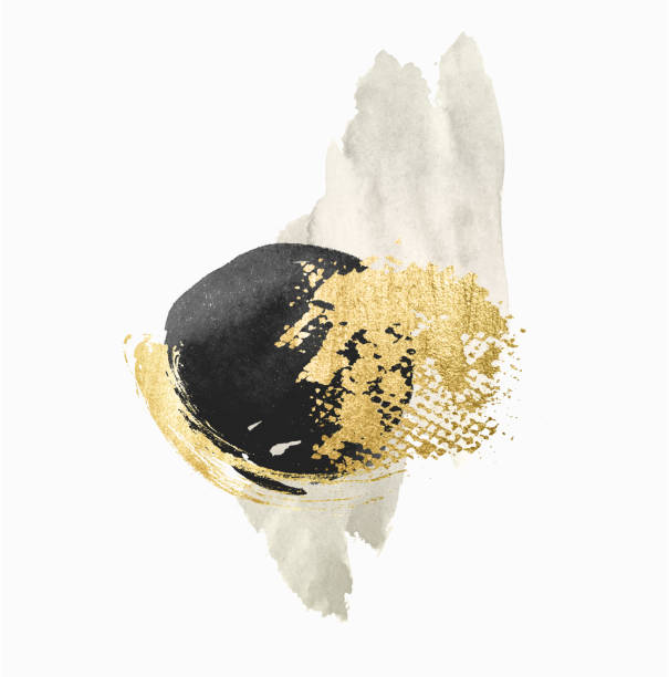 istock Abstract hand painted gold, black and gray stains on light gray background 1391174662