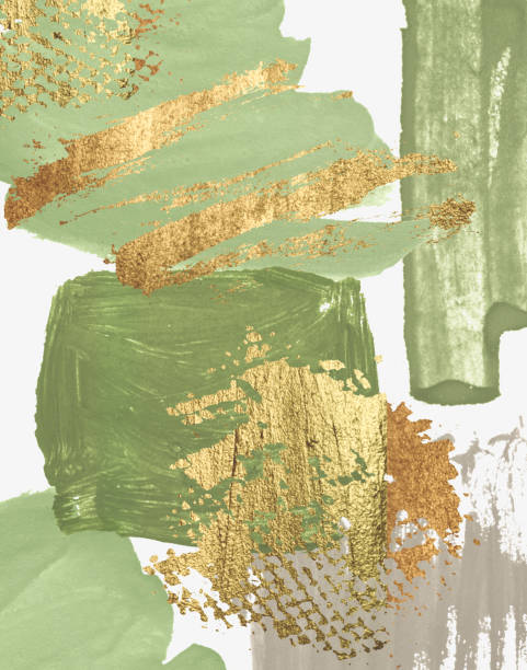 istock Abstract background with hand painted gold, green stains 1391174732