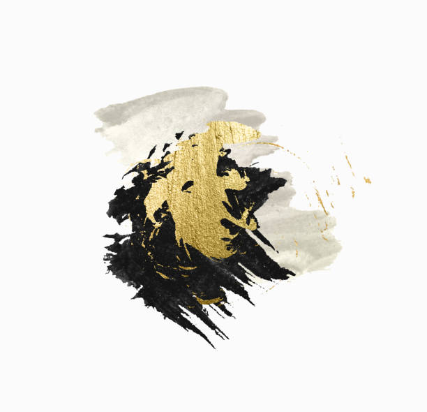 istock Abstract hand painted gold, black and gray stains on light gray background 1391174734