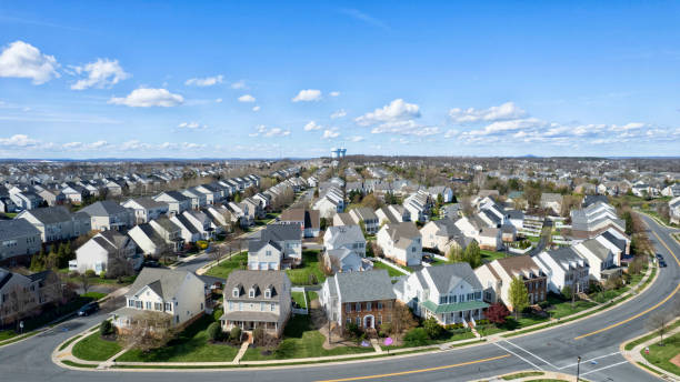 Atop Ashburn, Virginia Aerial view of a Ashburn, Virginia residential community. ashburn virginia stock pictures, royalty-free photos & images