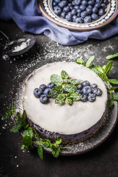 istock Blueberry no bake vegan cheesecake , decorated with fresh blueberries 1391178029