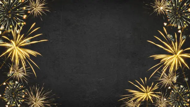 Photo of HAPPY NEW YEAR 2023 - Festive silvester New Year's Eve Party background greeting card - Golden fireworks in the dark black night