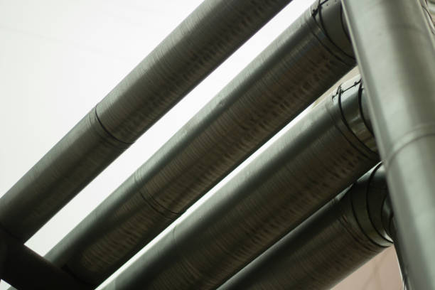 istock Heating pipes. Urban communications. Stainless steel pipes. 1391180200