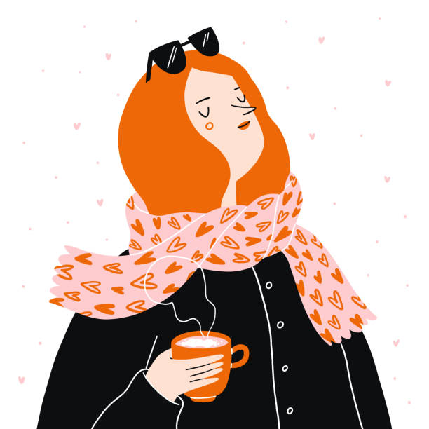 Cute hipster girl with coffee, vector illustration - ilustração de arte vetorial