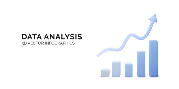 istock Realistic chart in blue business colors. Growing bars graphic with rising arrow. Digital marketing concept banner 1391184937