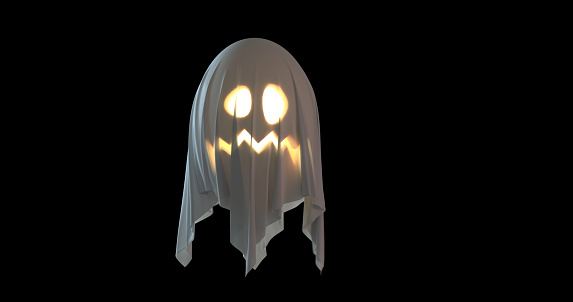 A Halloween ghost levitating on a black background