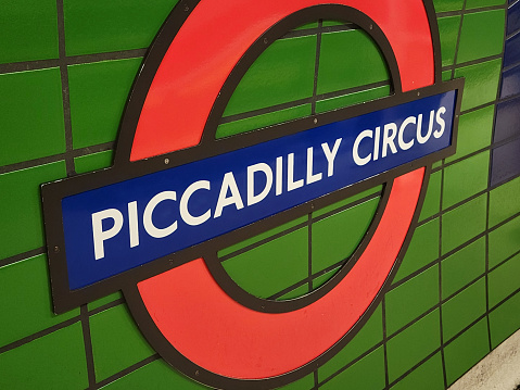 Piccadilly Circus underground sign, London, England,UK.