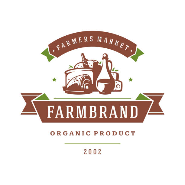 Farmers market logo template vector illustration. Farmers market logo template vector illustration. Farmer logotype or badge design. Trendy retro style farm natural organic products food silhouette. bakery silhouettes stock illustrations
