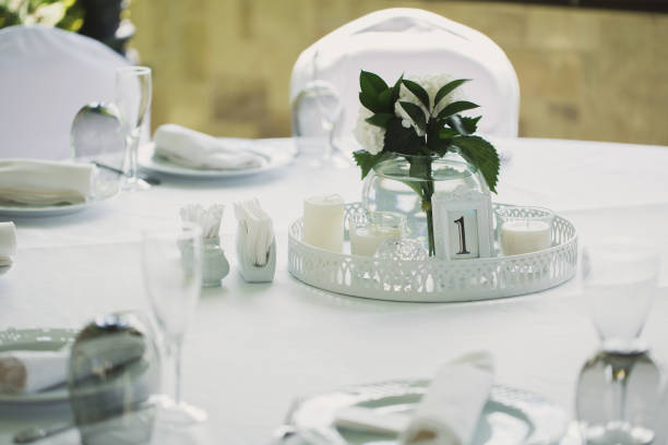 istock Beautifully decorated tables for guests with decorations. 1391189776