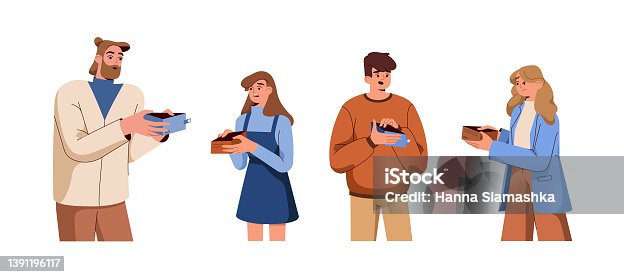 istock Flat unhappy people holding open empty wallet with no pocket money 1391196117