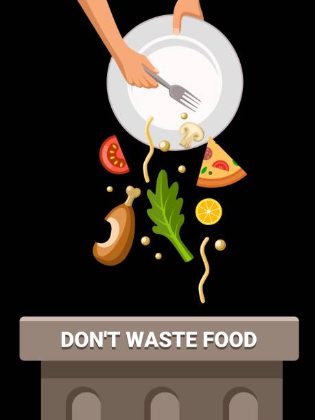 illustrazioni stock, clip art, cartoni animati e icone di tendenza di si prega di non sprecare cibo, disegni per la giornata mondiale del cibo e la giornata internazionale di sensibilizzazione sulla perdita e lo spreco di cibo. - spreco alimentare