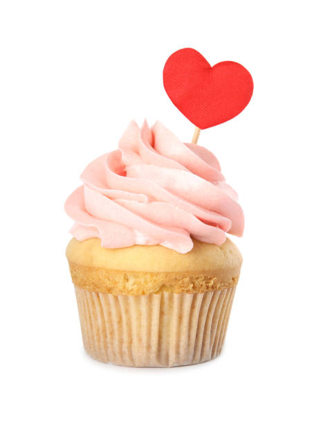 istock Tasty cupcake for Valentine's Day on white background 1391197324