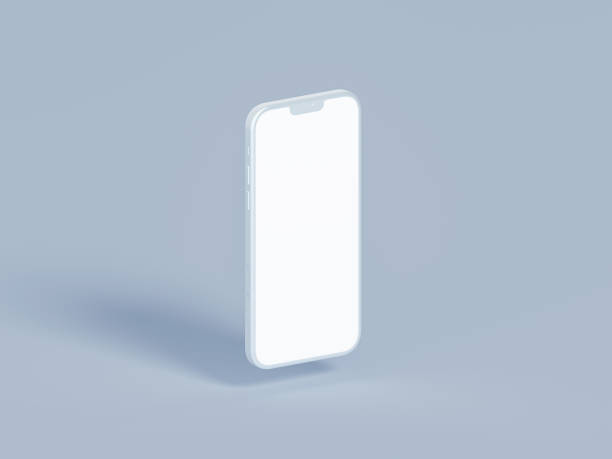 istock Concept whte iphone on a isolated background. Modern mobile phone on a gray background. 3d rendering 1391198673