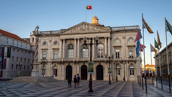 July 8, 2021.  Baixa, Lisbon, Portugal.\n\nLisbon City Hall is located in the Baixa District, near the Praça do Comercio. It is a neo-classical style building.