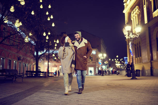 Free Stock Photo of Couple Walking Down Street at Night | Download Free ...