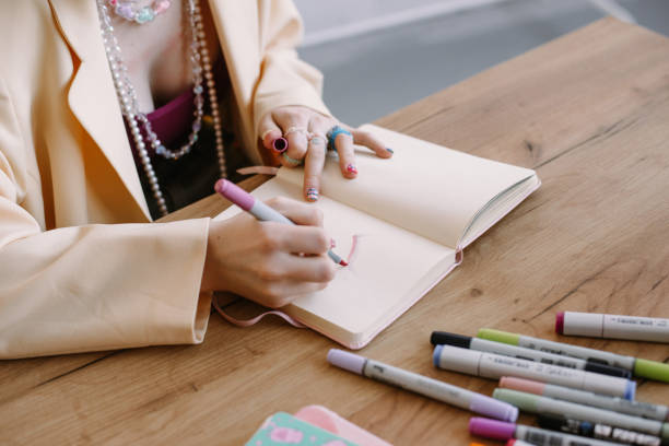 istock graphic designer sketching at table with sketchbook and markers 1391204923