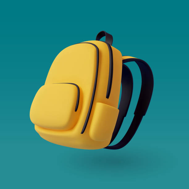 ilustrações, clipart, desenhos animados e ícones de 3d vetor de mochila amarela, de volta à escola e conceito de educação - mala