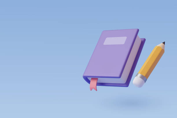 ilustrações de stock, clip art, desenhos animados e ícones de 3d book with pencil icon for web design isolated, education and online class concept. - school pencil