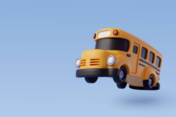 ilustrações, clipart, desenhos animados e ícones de 3d vetor de ônibus escolar amarelo, de volta ao conceito escolar. - autocarro escolar