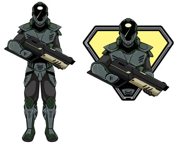 Vector illustration of Futuristic Soldier Mascot