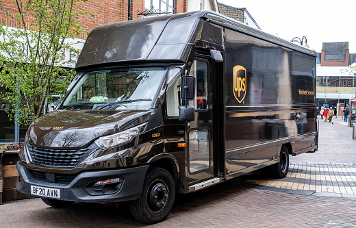 Kingston Upon Thames London UK, April 01 2022, UPS Courier Transport Delivery Van Parked