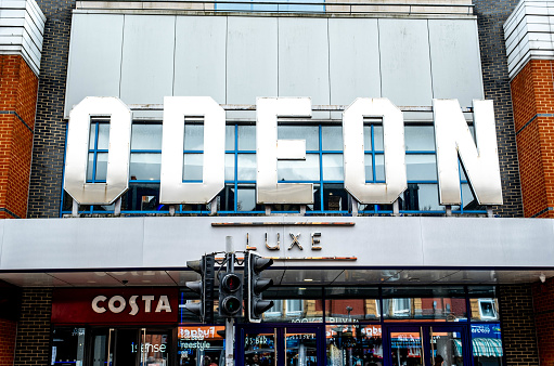 Epsom Surrey London UK April 12 2022, Odeon Cinema Entertainment Complex Sign And Logo