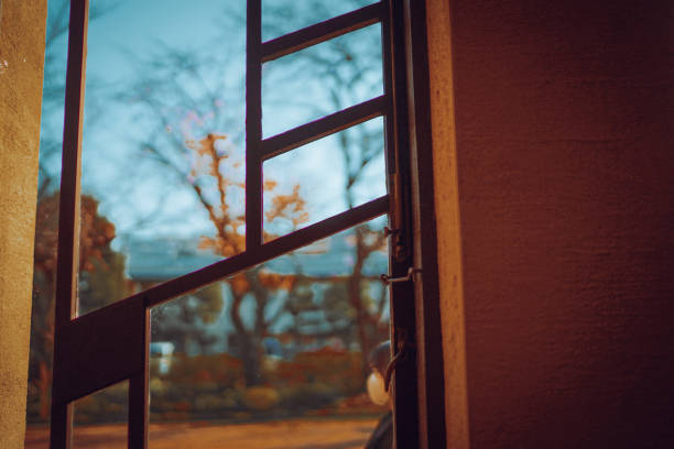 Garden seen from retro window. Shooting Location: Toshima Ward, Tokyo