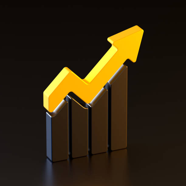 istock Minimal rising chart symbol on black background. 3d rendering. 1391224319