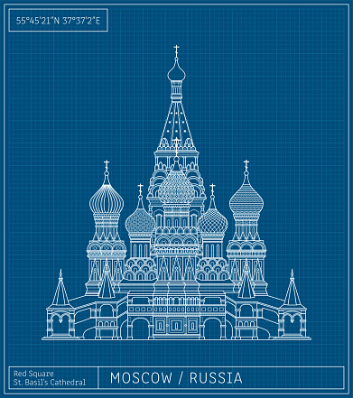Blueprint of Moscow Russian Church St. Basil's Cathedral