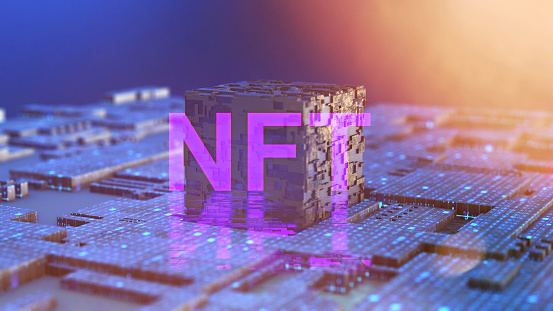 NFT, Non-Fungible Token, running AI, metaverse concept background