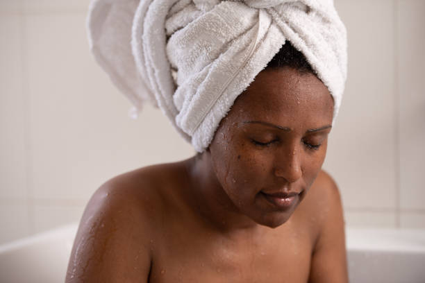 istock Beautiful Afro-American woman bathing. 1391229601