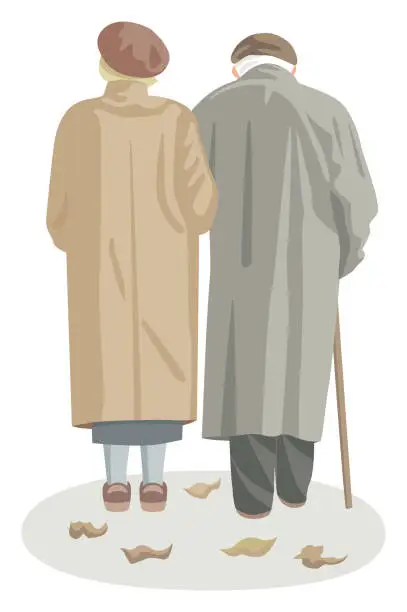 Vector illustration of old retirement husband and wife