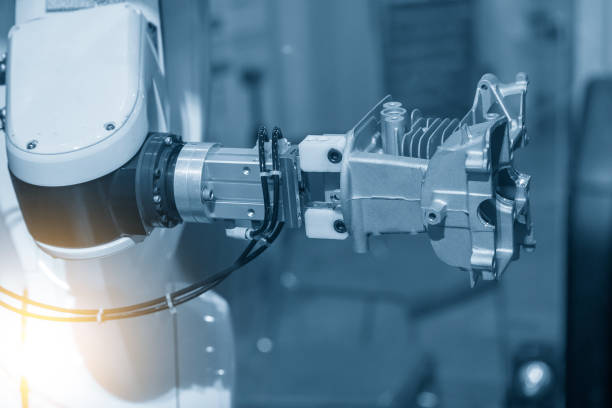 istock The hi-technology  material handling process by robotic system with cylinder block parts. 1391231222
