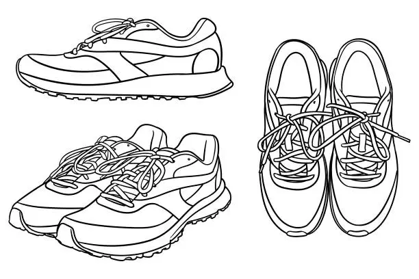 Vector illustration of Set of simple vector drawings of a pair of running shoes