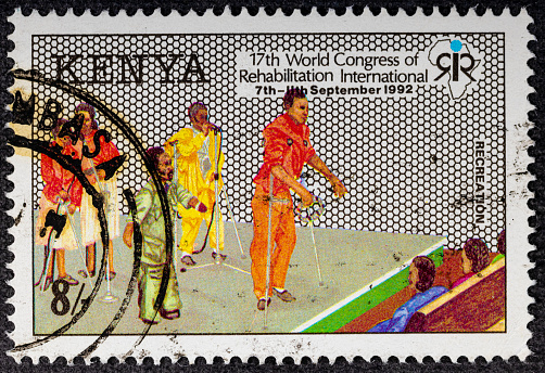 Kenya - circa 1993: A Kenyan postage stamp shows 17th World Congress of Rehabilatation.