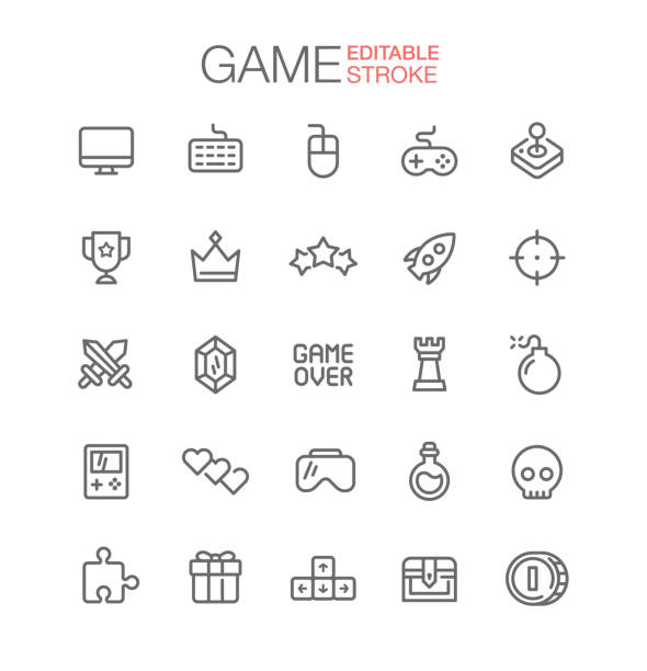 illustrations, cliparts, dessins animés et icônes de icônes de ligne de jeu définir un trait modifiable - joystick