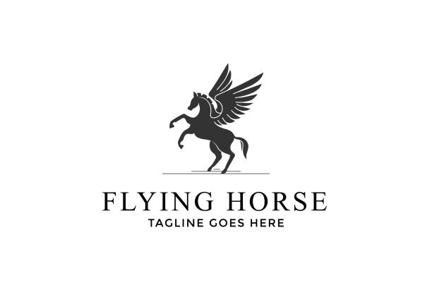 strong prancing horse ogier pegasus wing emblem design vector - pegasus horse symbol mythology stock illustrations