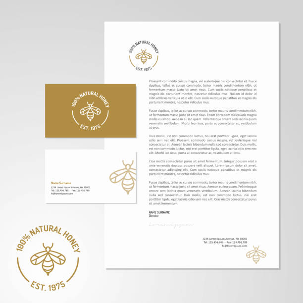 Apiculture logo design with business card and letterhead Stationery design for an apiculture company. Logo, letterhead, and business card. All design elements are layered and grouped simple letterhead design stock illustrations