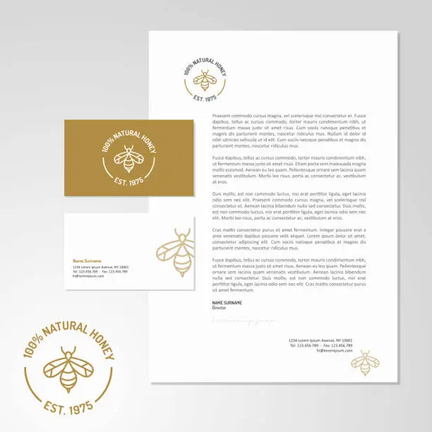 Vector illustration of Apiculture logo design with business card and letterhead