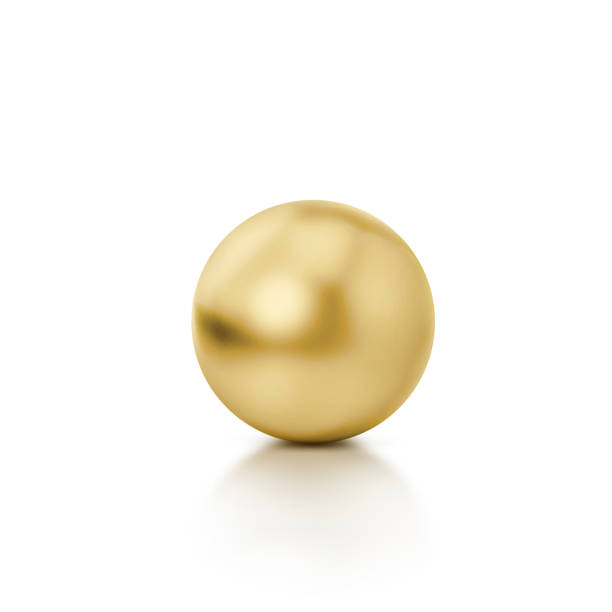 istock Realistic glossy chromium gold ball with glares and reflection on white. 3d render 1391245031