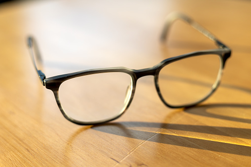 Glasses on wooden table