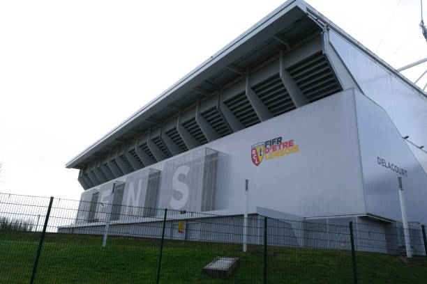 Exterior view of the Stade Bollaert Delelis Exterior view of the Stade Bollaert Delelis which is  the main football stadium in Lens, France, that was built in 1933 and it is the home of RC Lens on February 1, 2022. lens pas de calais stock pictures, royalty-free photos & images