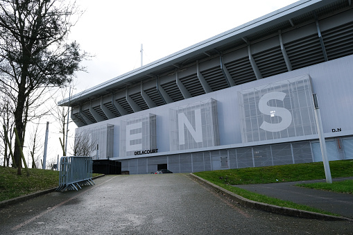 Exterior view of the Stade Bollaert Delelis which is  the main football stadium in Lens, France, that was built in 1933 and it is the home of RC Lens on February 1, 2022.