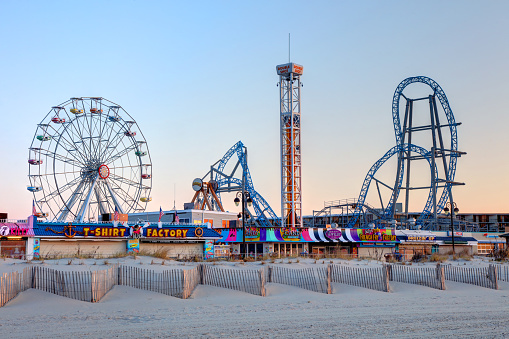 Ocean City is on New Jersey's coastal Jersey Shore. The city has beaches and a boardwalk with shops and amusement parks
