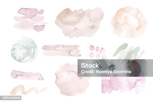istock Watercolor soft pastel splash and brush stroke. Hand painted background 1391249058
