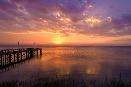Sunset on the eastern shore of Mobile Bay in Daphne, Alabama
