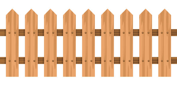 Wooden fence isolated on white background. Garden fence cartoon. Wooden fence isolated on white background. Garden fence cartoon. Timber gate. Vector stock cartoon of a pole fence designs stock illustrations