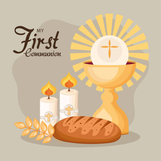 first communion lettering first communion lettering with chalice communion stock illustrations