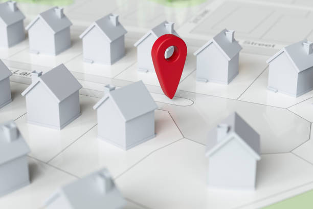 istock 3D Model of Neighborhood Architectural Model with Location Dot 1391252479